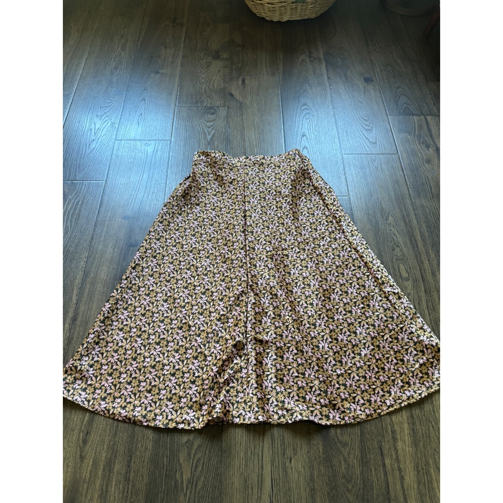 Altar'd State Floral Midi Skirt Pink Gold A-Line Elastic Waist SG1068Y227JD L
